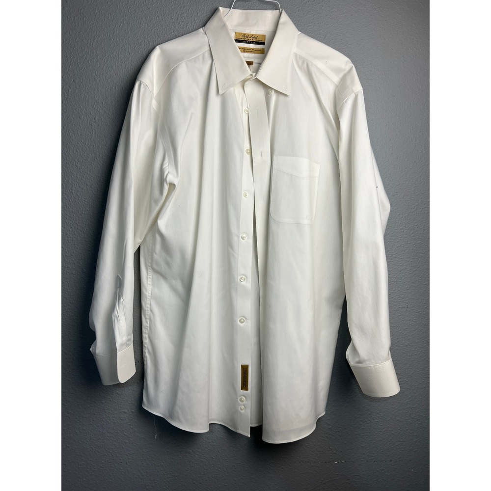 Roundtree & Yorke Gold Label Dress Shirt White Non-Iron Pinpoint Cotton 17.5 33